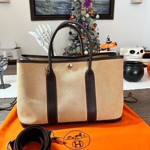 Hermes Garden Party Tan and Brown Canvas Tote Bag